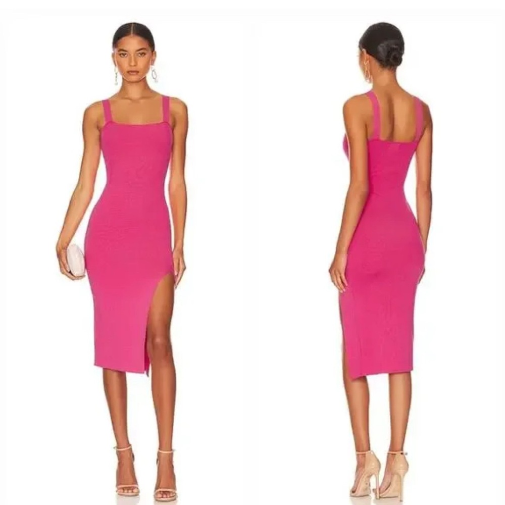 Superdown Revolve Zoe Square Neck Dress in Pink Midi Slit Size L